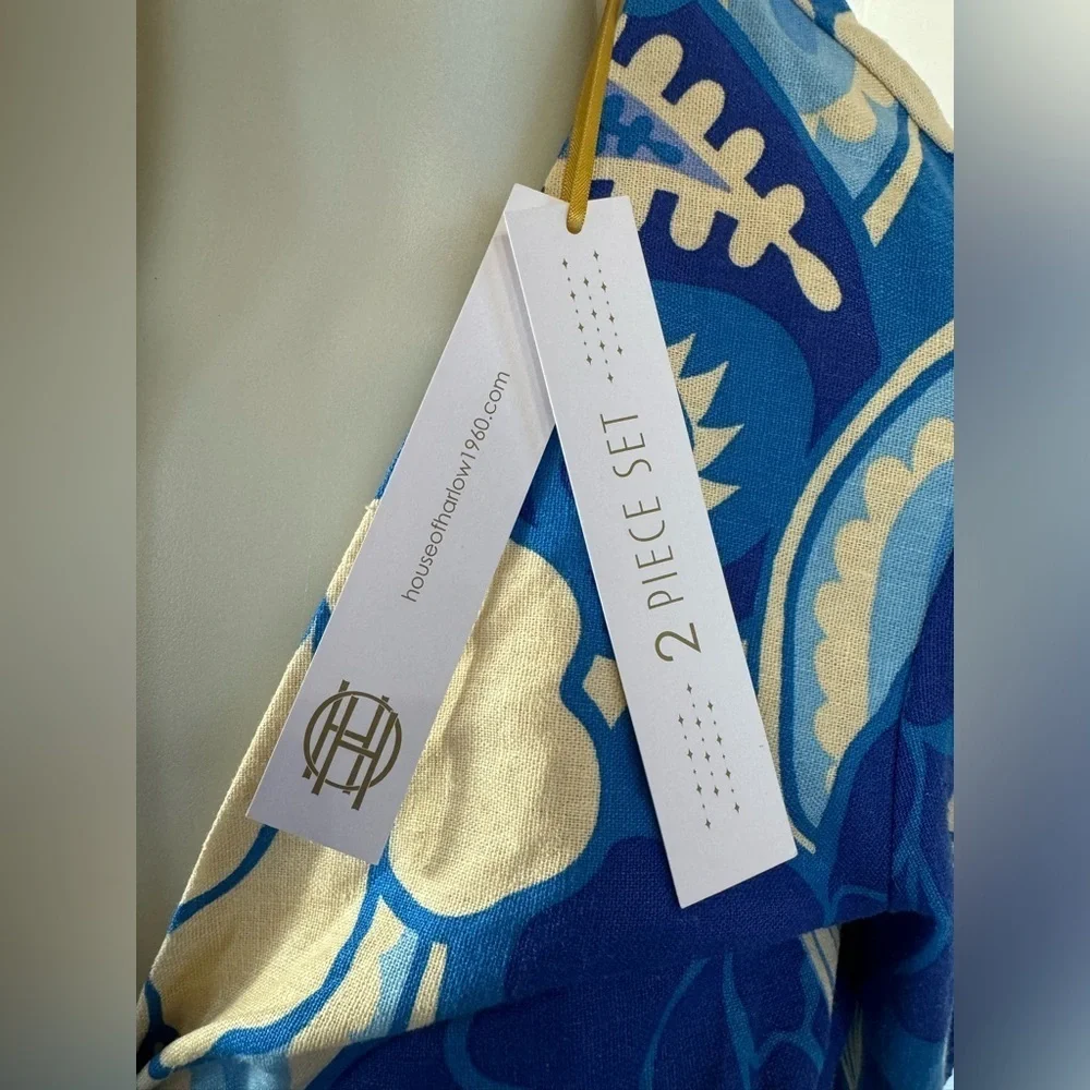 House of Harlow Long Sleeve Repeat Linen Top Tiered Skirt Set Matching flower - Picture 11 of 12